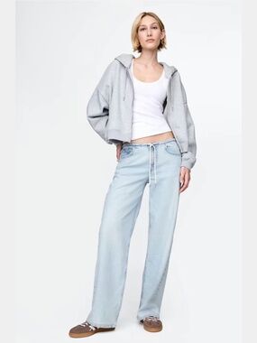 GAP Cotton 5 Pocket Wide Leg Jeans Drawstring Waist Light Wash Sz 31 / 12 Reg